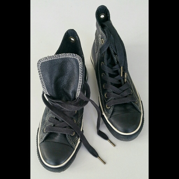Women's/Men's HOST PICK☆Black Leather Converse All Star Sneakers - Picture 6 of 7